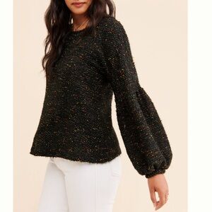 Anthropologie Blue Tassel Balloon Sleeve Sweater, Black/Multi